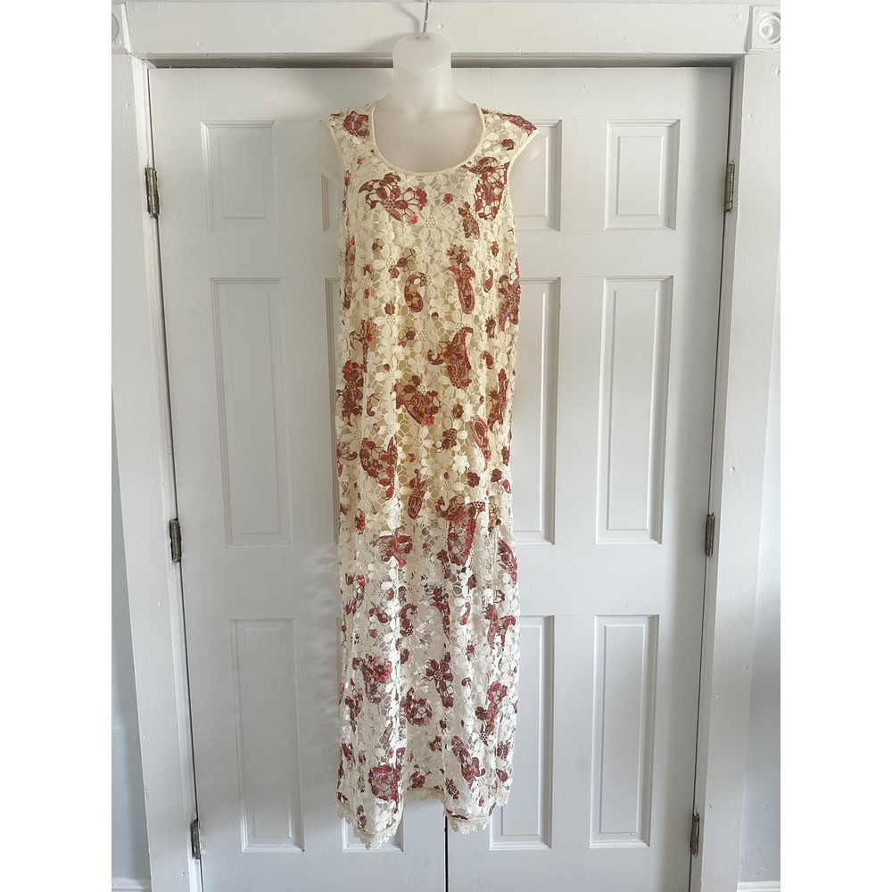 Free People Lilly Lace Maxi Dress Ivory Red Paisley Floral Crochet OB1524608 M - Picture 3 of 7